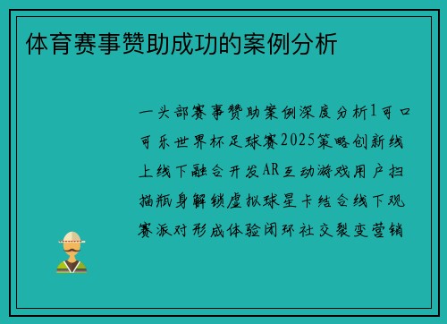 体育赛事赞助成功的案例分析
